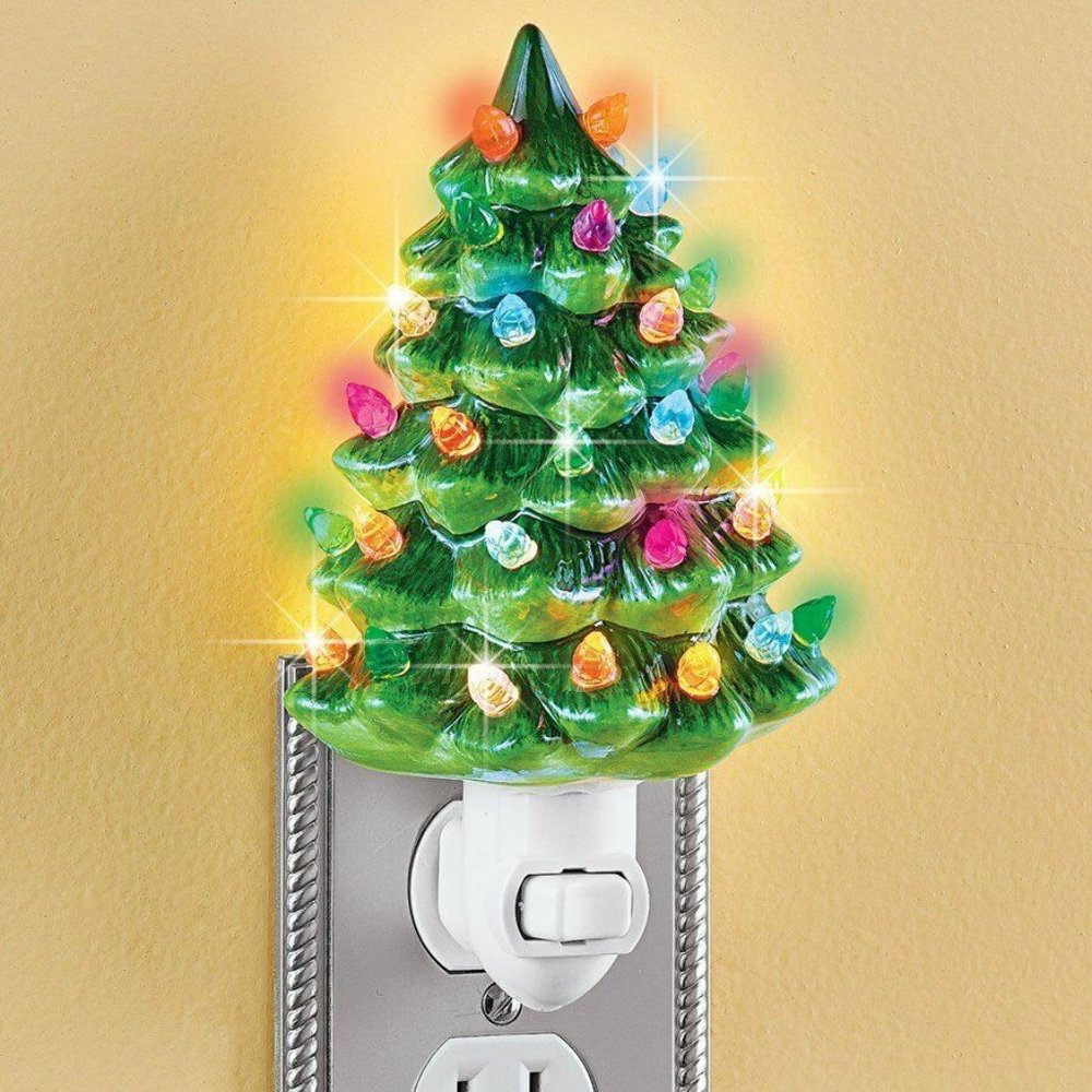 Ceramic Christmas Tree Night Light - 6"H,